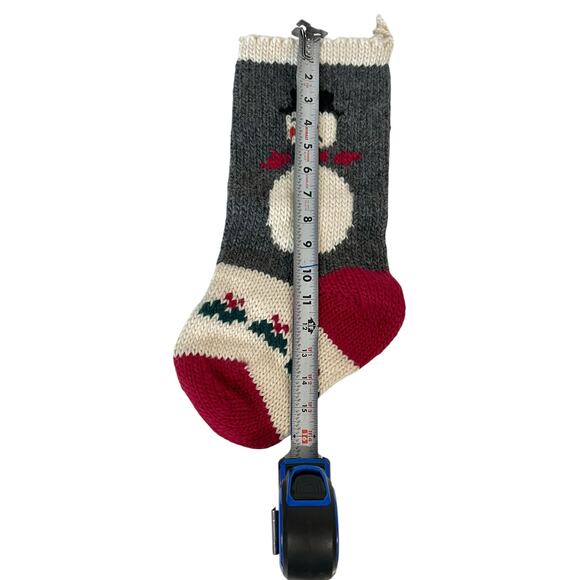 Hand Knit Christmas Stocking Wool Handmade Snowman Mistletoe 16” Red Gray Ivory - Picture 5 of 7